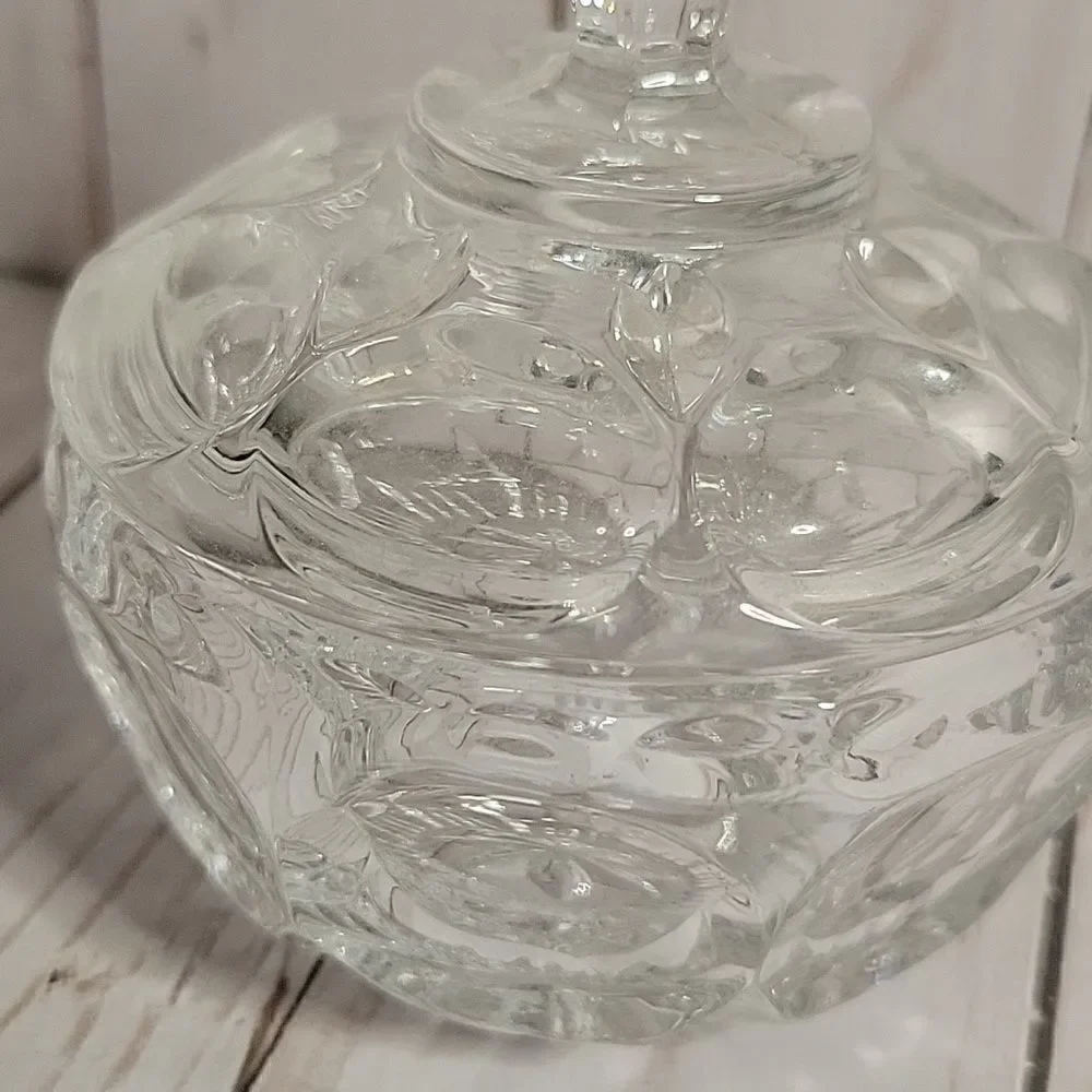 Vintage Small Candy Dish Apothecary Jar Clear Heavy Matching Lid